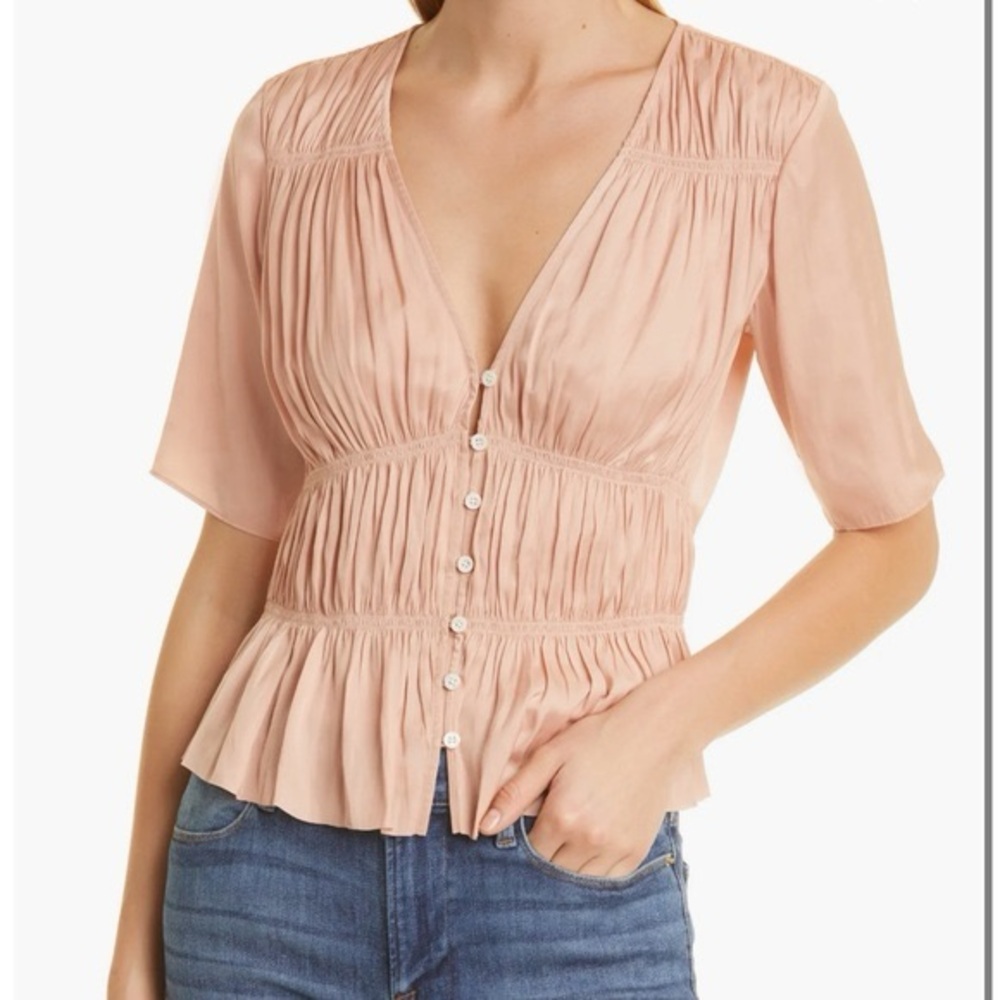 Frame Denim V Neck Ruched Blouse | Size XL